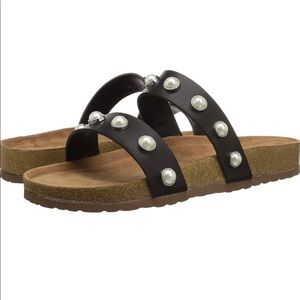 NEW~STEVE MADDEN~WOMENS BLACK PERL SANDALS~SZ 8.5